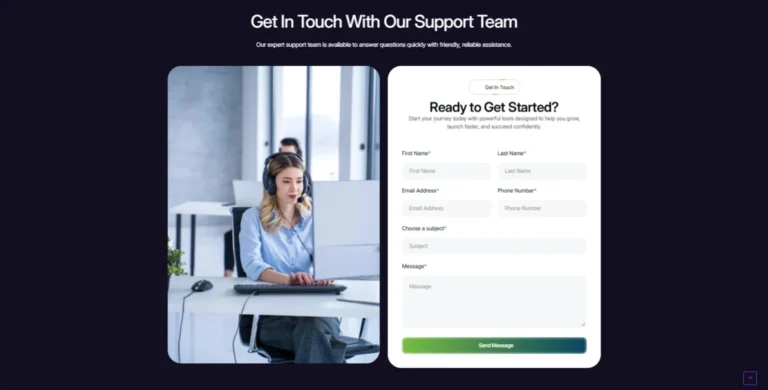 EON Solutions website contact section with support team enquiry form
