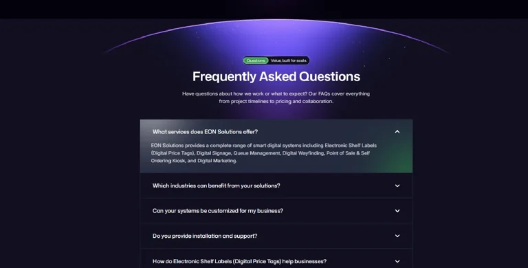 EON Solutions website frequently asked questions section