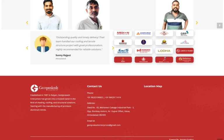 Geet Prakash Enterprises website client testimonial and trusted partner logos section