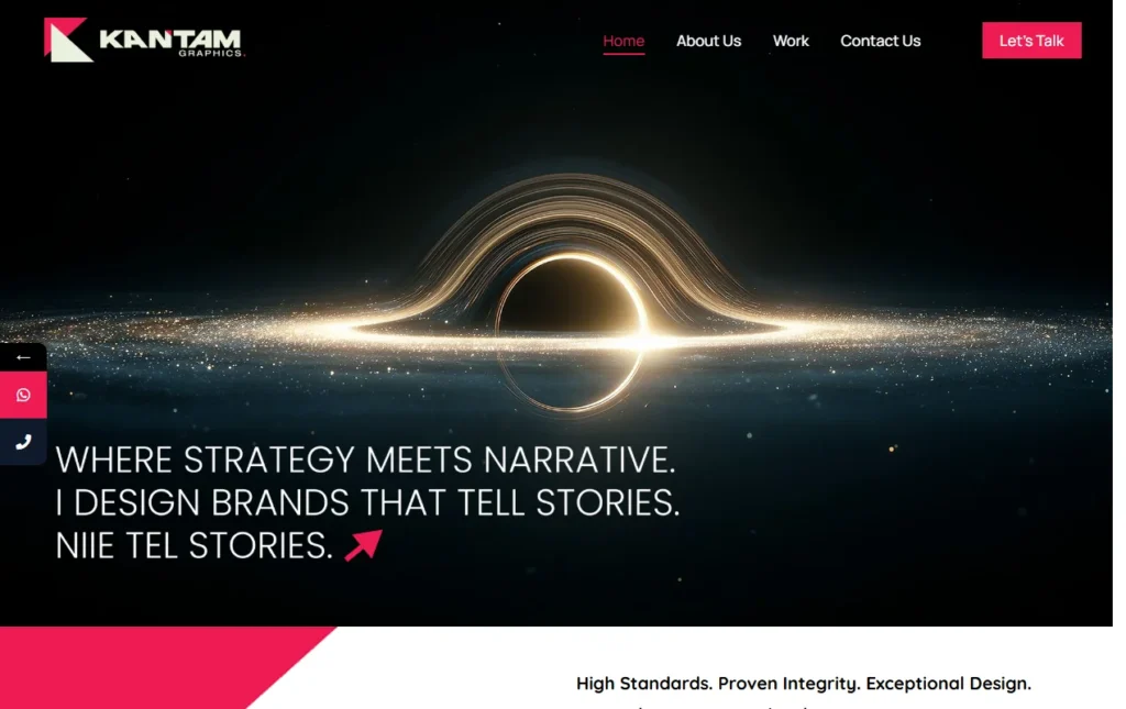 Kantam Graphics website homepage hero for a graphic design and branding studio in Ahmedabad