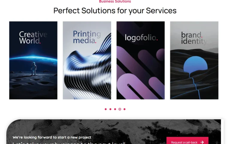 Kantam Graphics website creative services section covering creative world, printing media, logofolio and brand identity